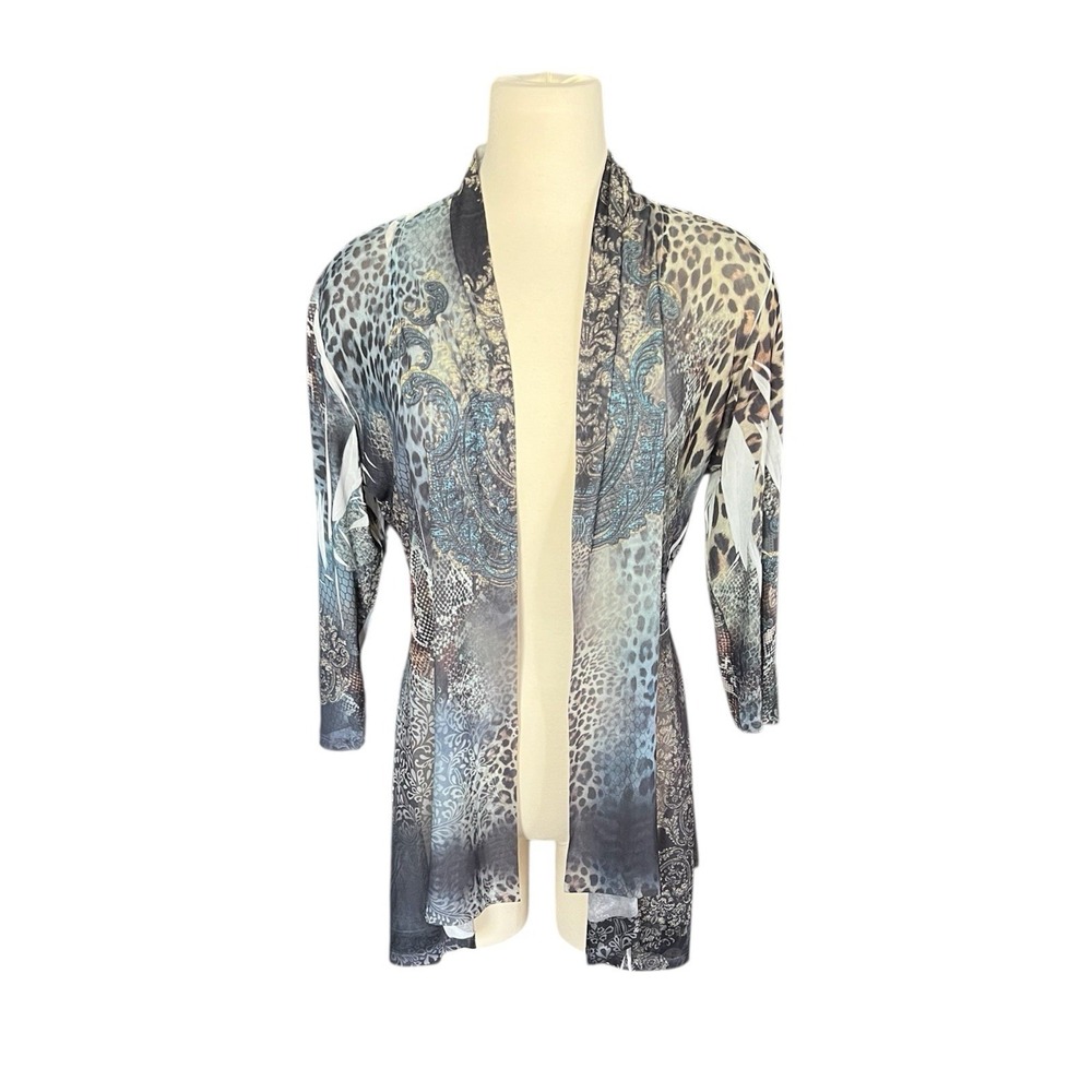 Jess & Jane Sz.L(M) Sheer Duster Cardigan Animal Print Open Front Boho Lagenlook